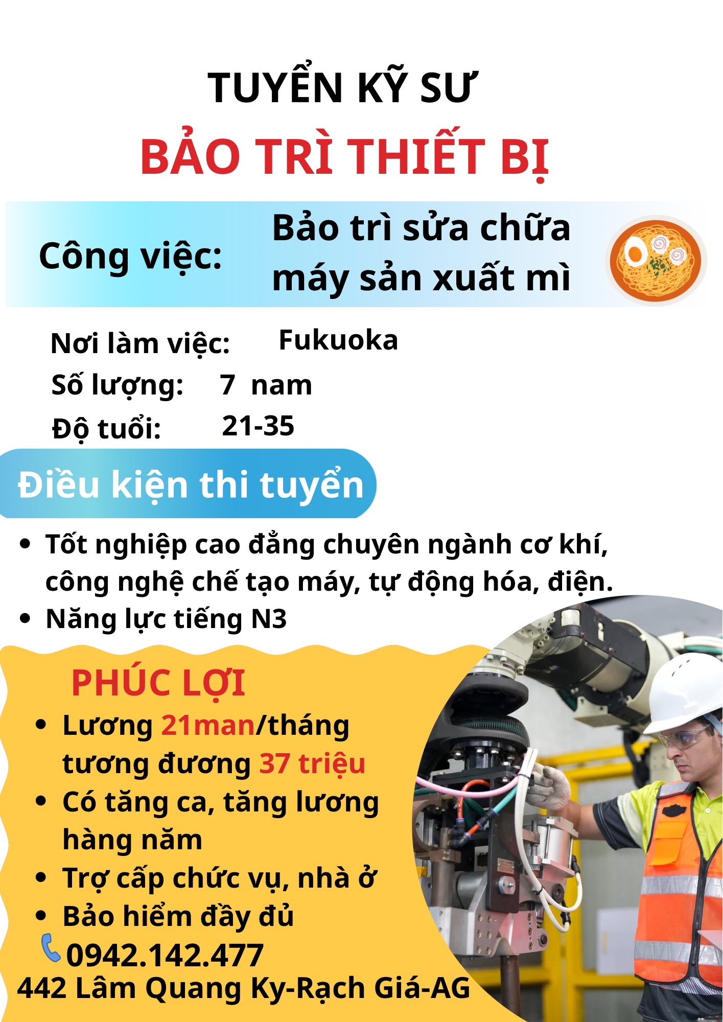 TUYỂN KỸ SƯ SỬA CHỮA THIẾT BỊ